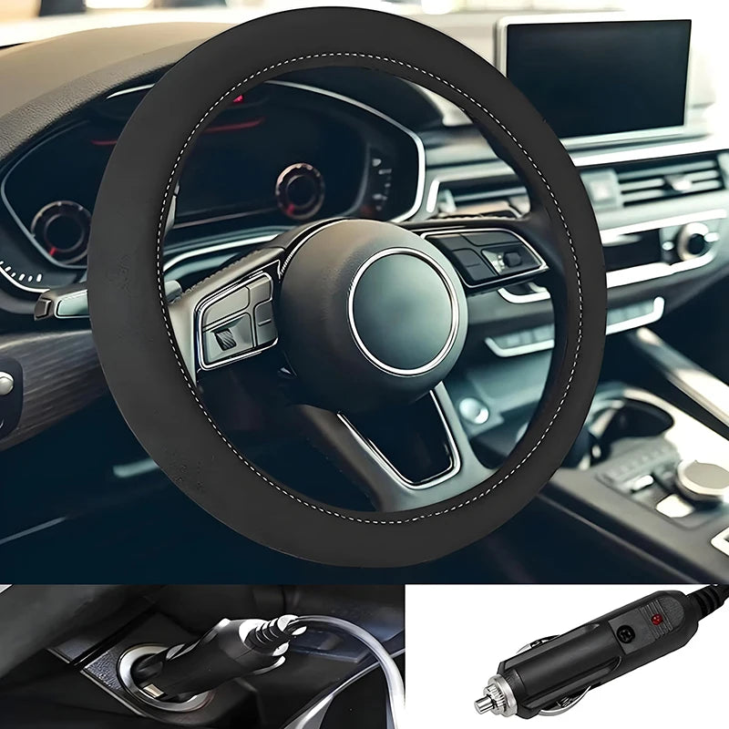 12V Heated Steering Wheel Cover Warm In Winter Universal Fit Steering Wheel Protector Outer For Cars Trucks Vans Car Accessories