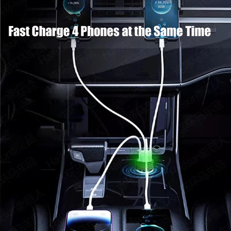 USB C Car Phone Charger 4 in 1 with Voltage Display Super Fast Charge