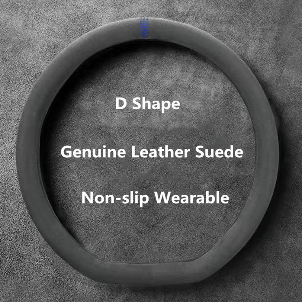Car Steering Wheel Covers Cowhide Suede Steering Wheel Cover Wrap Universal 37-38cm Breathable Steering Covers Car Accessories