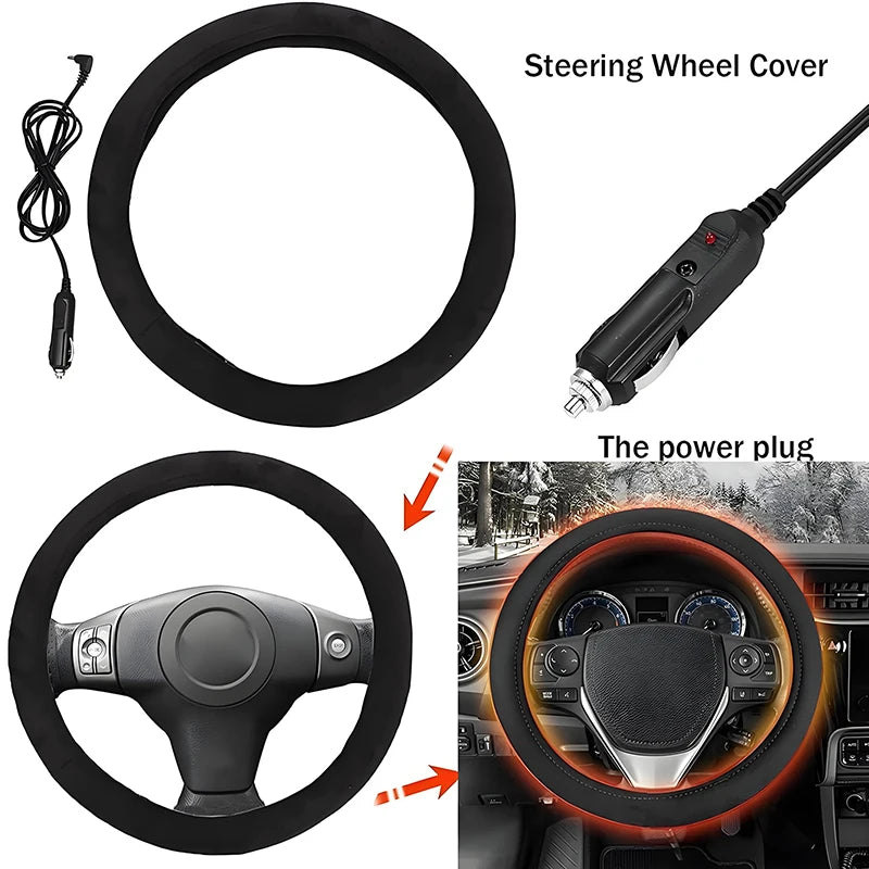 12V Heated Steering Wheel Cover Warm In Winter Universal Fit Steering Wheel Protector Outer For Cars Trucks Vans Car Accessories